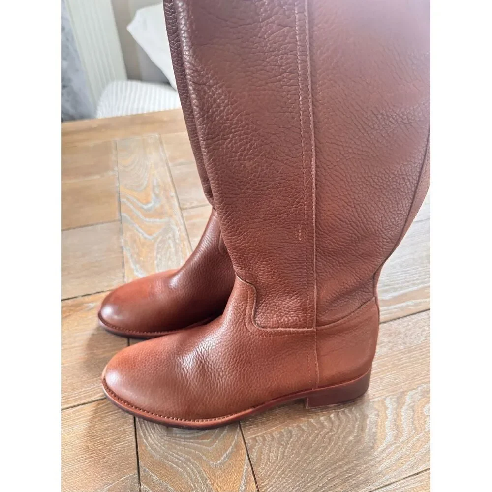 Tory Burch Kiernan 35MM Tumbled Leather‎ Riding Boots Almond Size 7